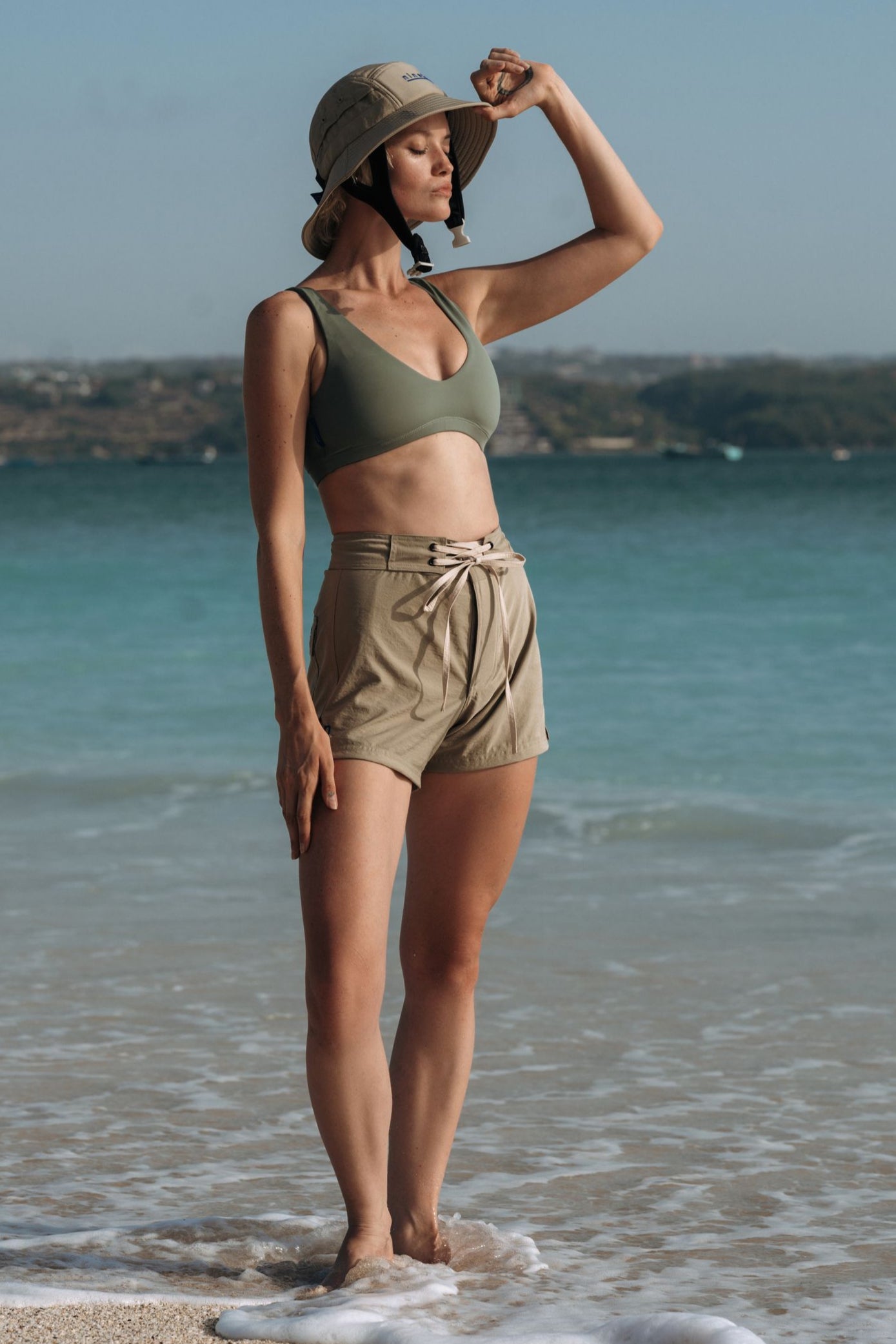 Jane Surf Boardshort in Army Green – Ninefoot Studio.Surf swimwear