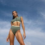 Savu Surf Bikini Crop Top in Army Green | Women Surfing Swimsuit | Ninefootstudio