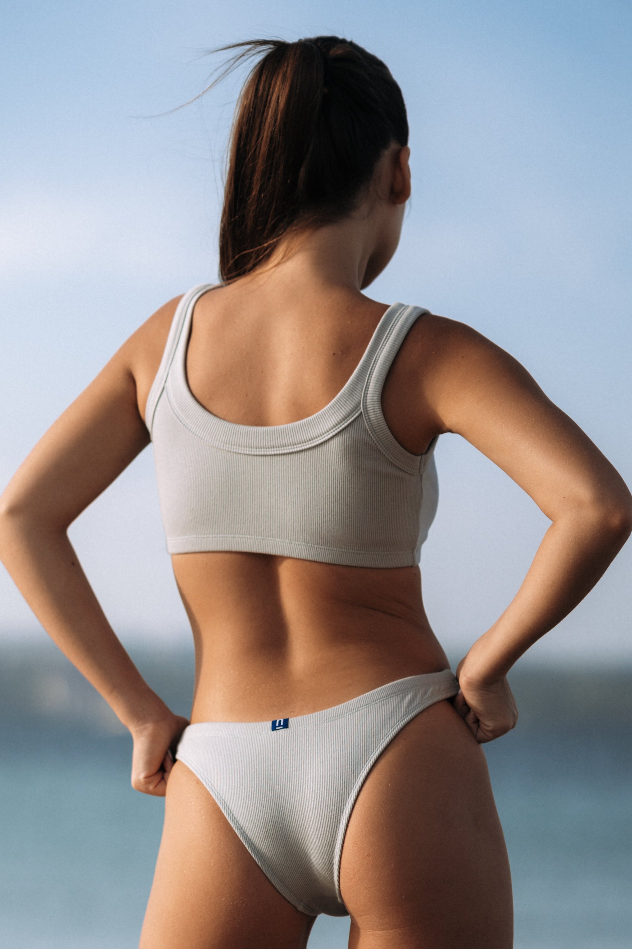 Outerwear Collection | NA Sculpted Neckline Rib Cotton Top in Mint