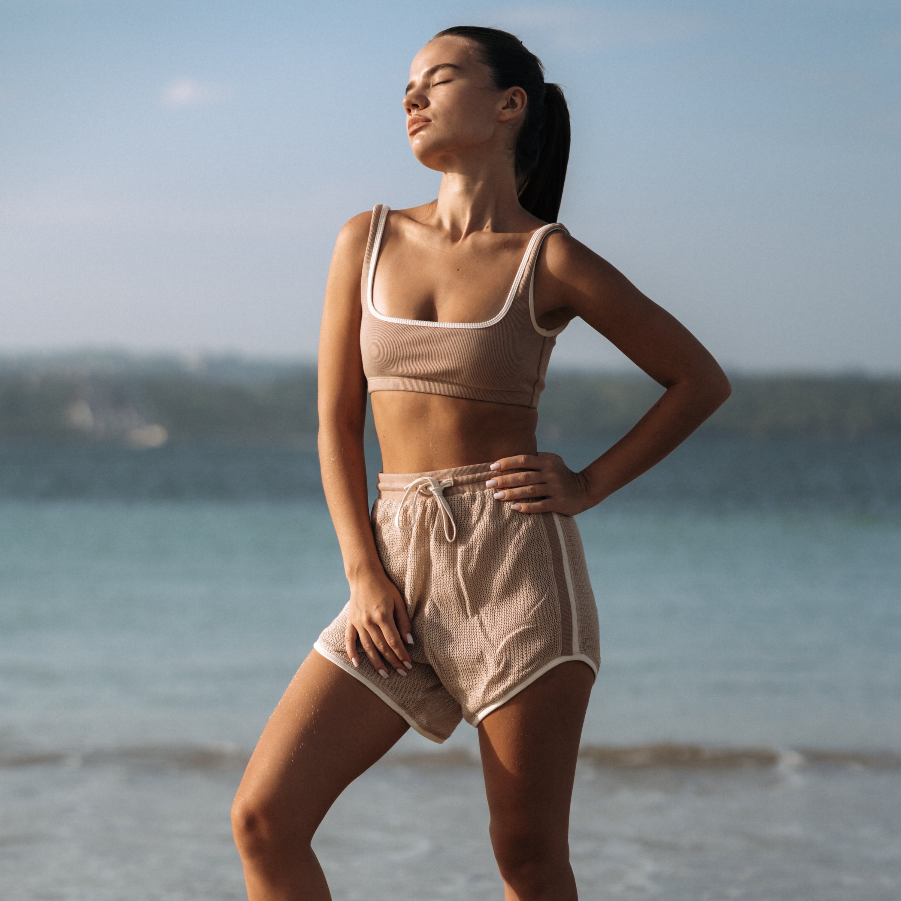 NOA Mesh Rib Cotton Pants in Nude | Hinako Capsule | Ninefoot Studio