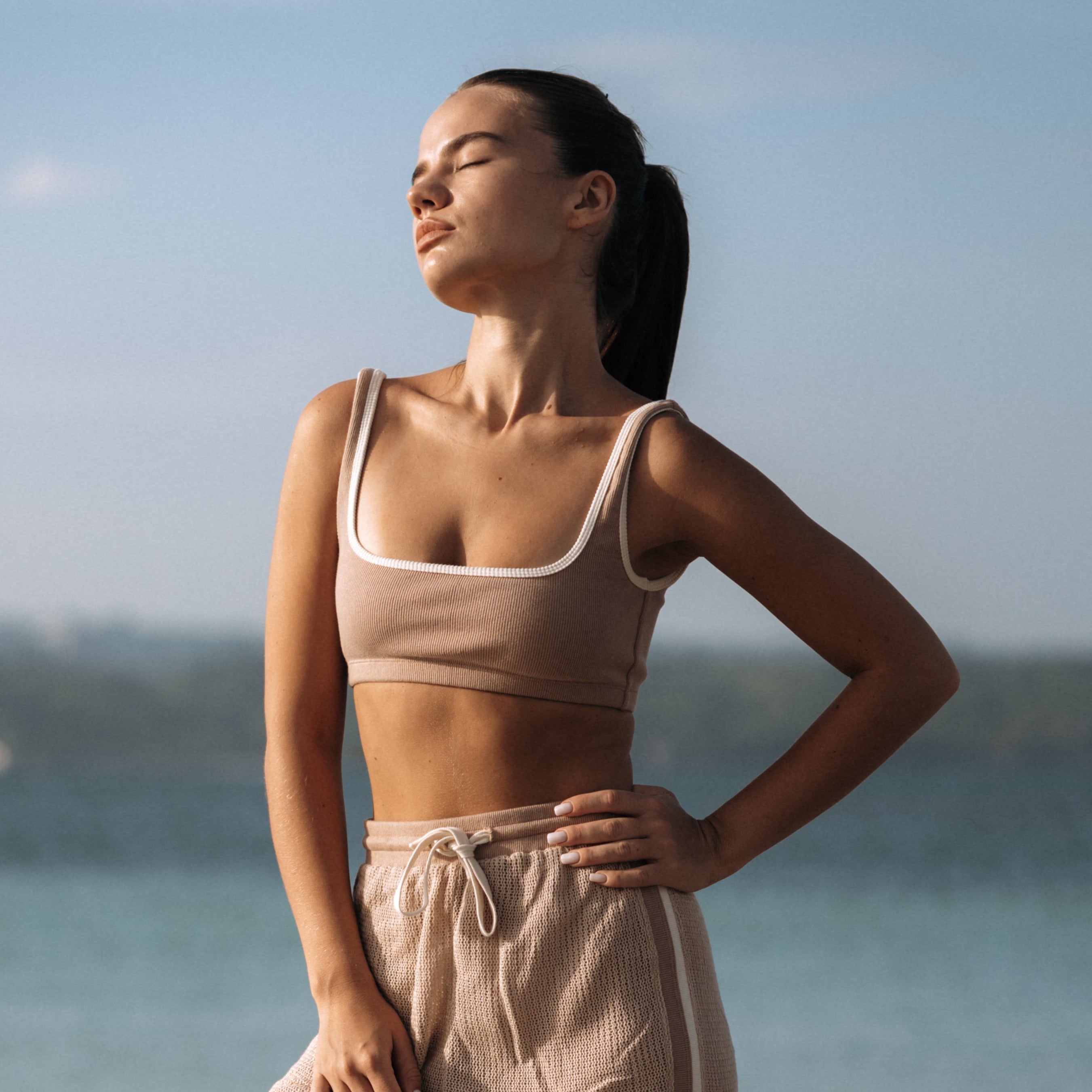 HI Square Rib Cotton Top in Nude | Hinako Capsule | Ninefoot studio