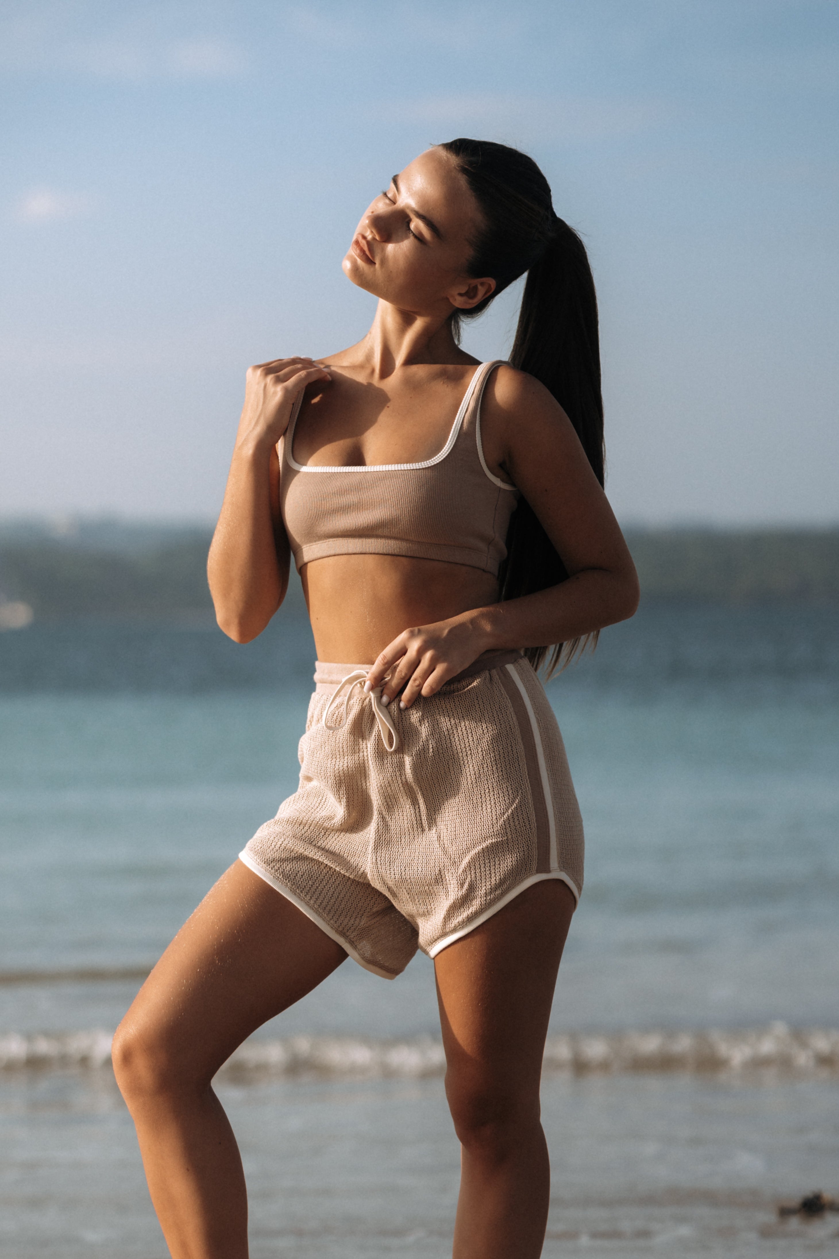 NOA Mesh Rib Cotton Pants in Nude | Hinako Capsule | Ninefoot Studio