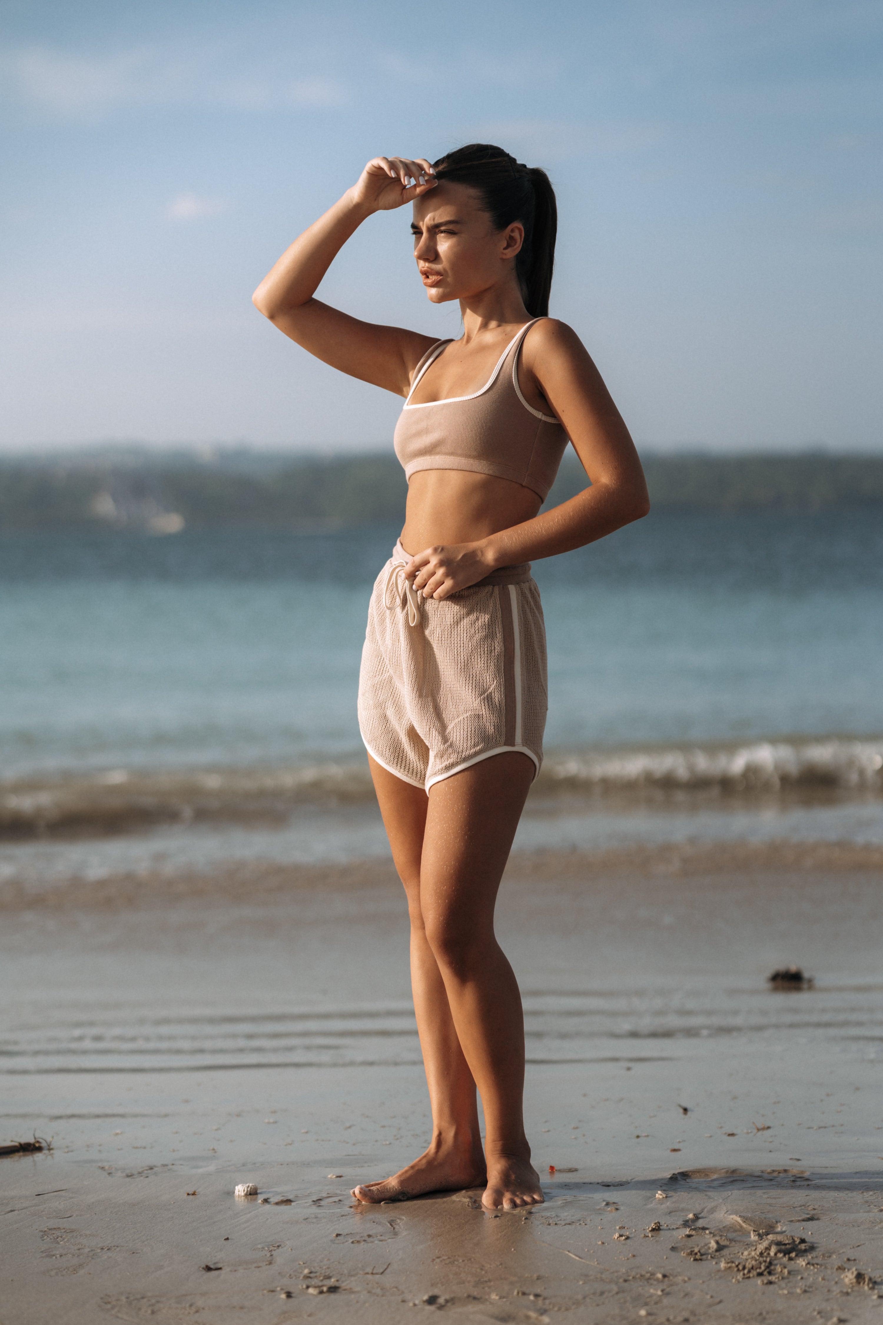 NOA Mesh Rib Cotton Pants in Nude | Hinako Capsule | Ninefoot Studio