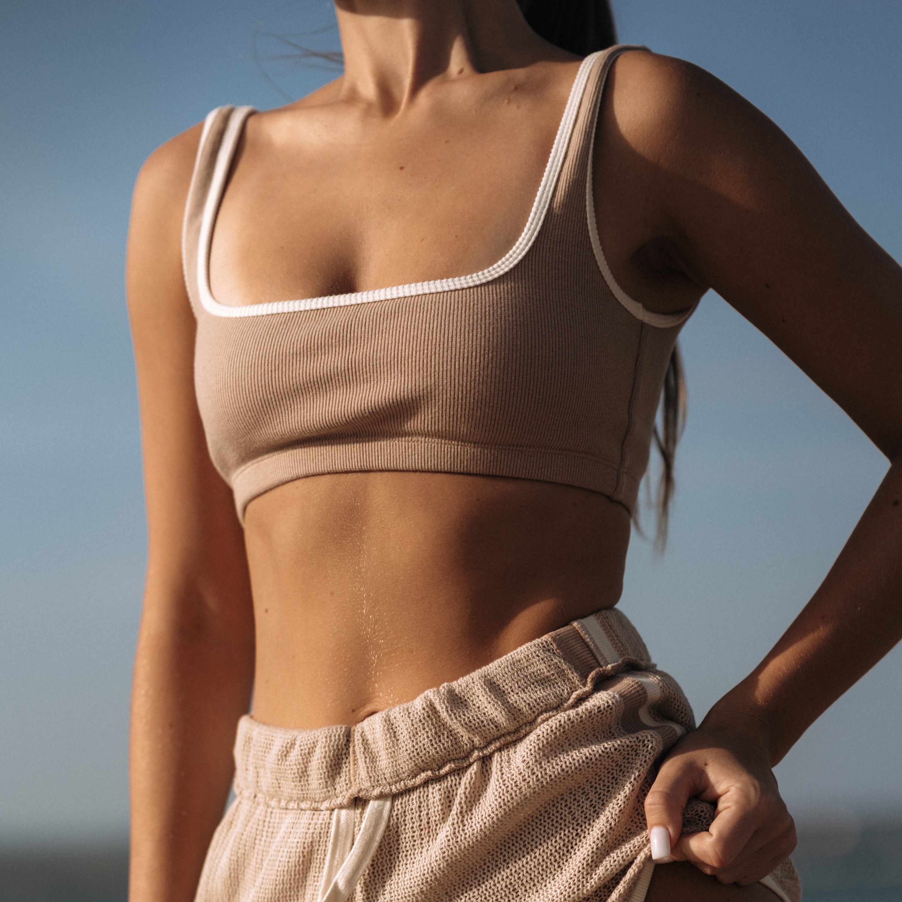 HI Square Rib Cotton Top in Nude | Hinako Capsule | Ninefoot studio