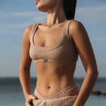 Outerwear Collection | NA Sculpted Neckline Rib Cotton Top in Sand