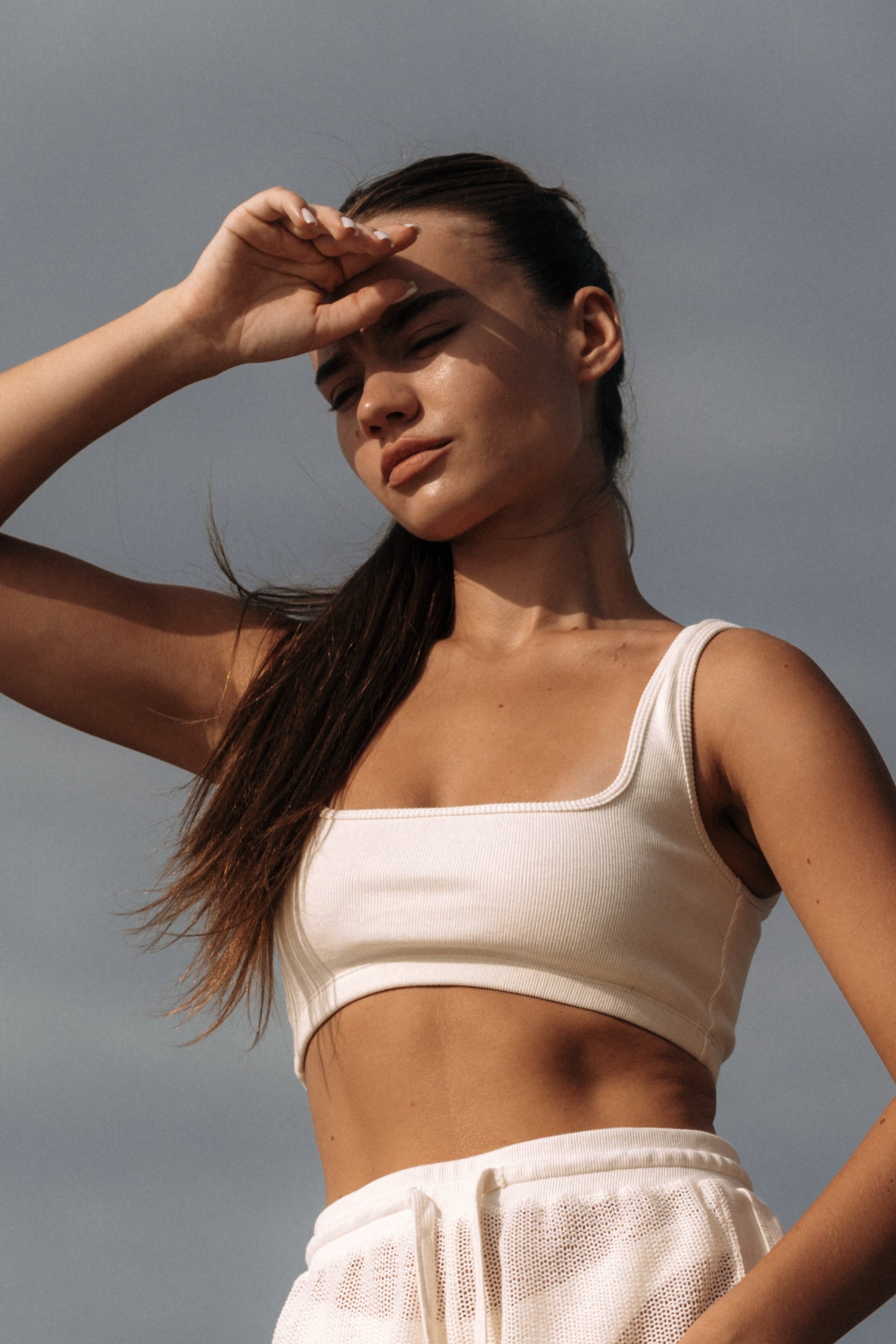 Outerwear Collection | NA Sculpted Neckline Rib Cotton Top in White