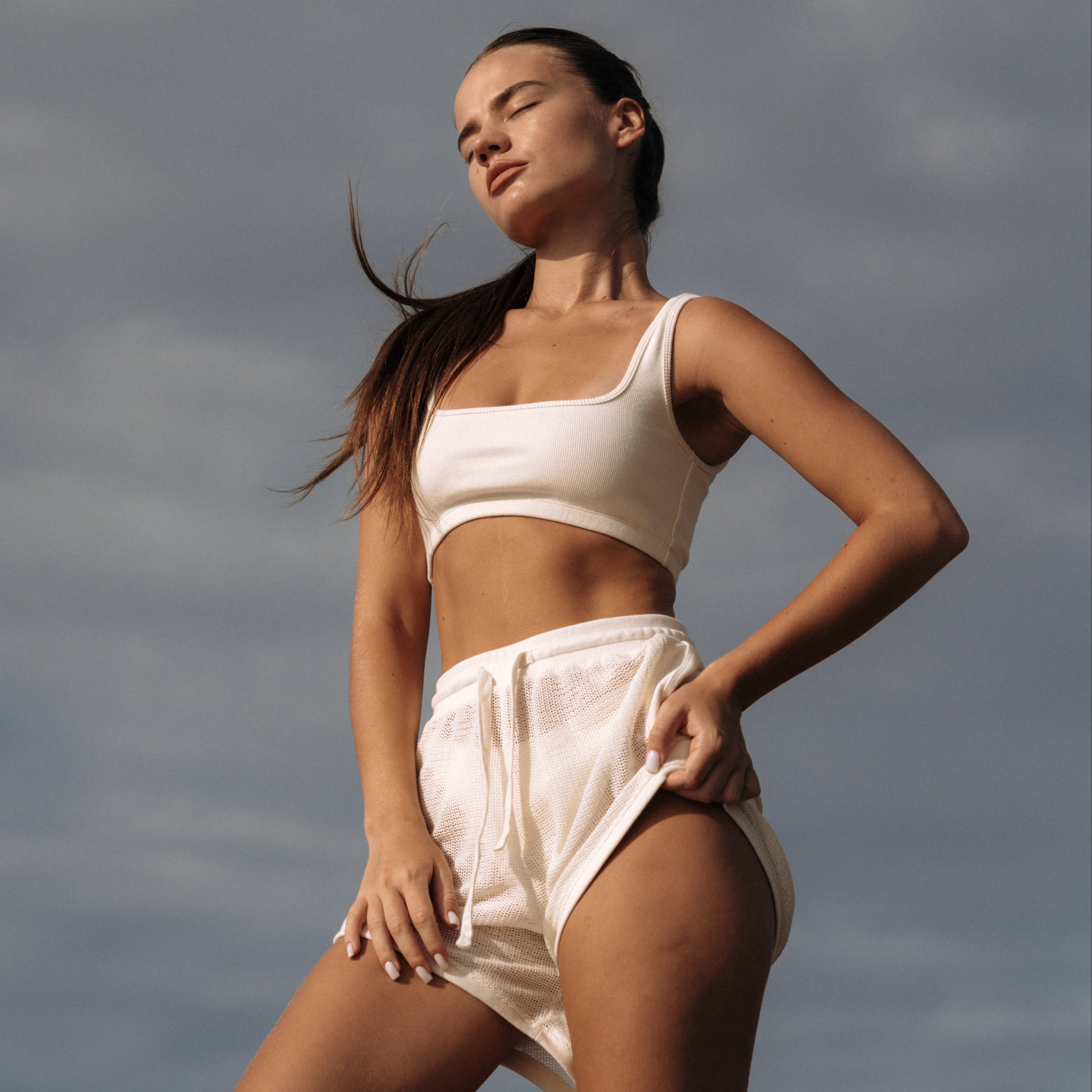 NOA Mesh Rib Cotton Pants in Off White | Hinako Capsule | Ninefoot Studio