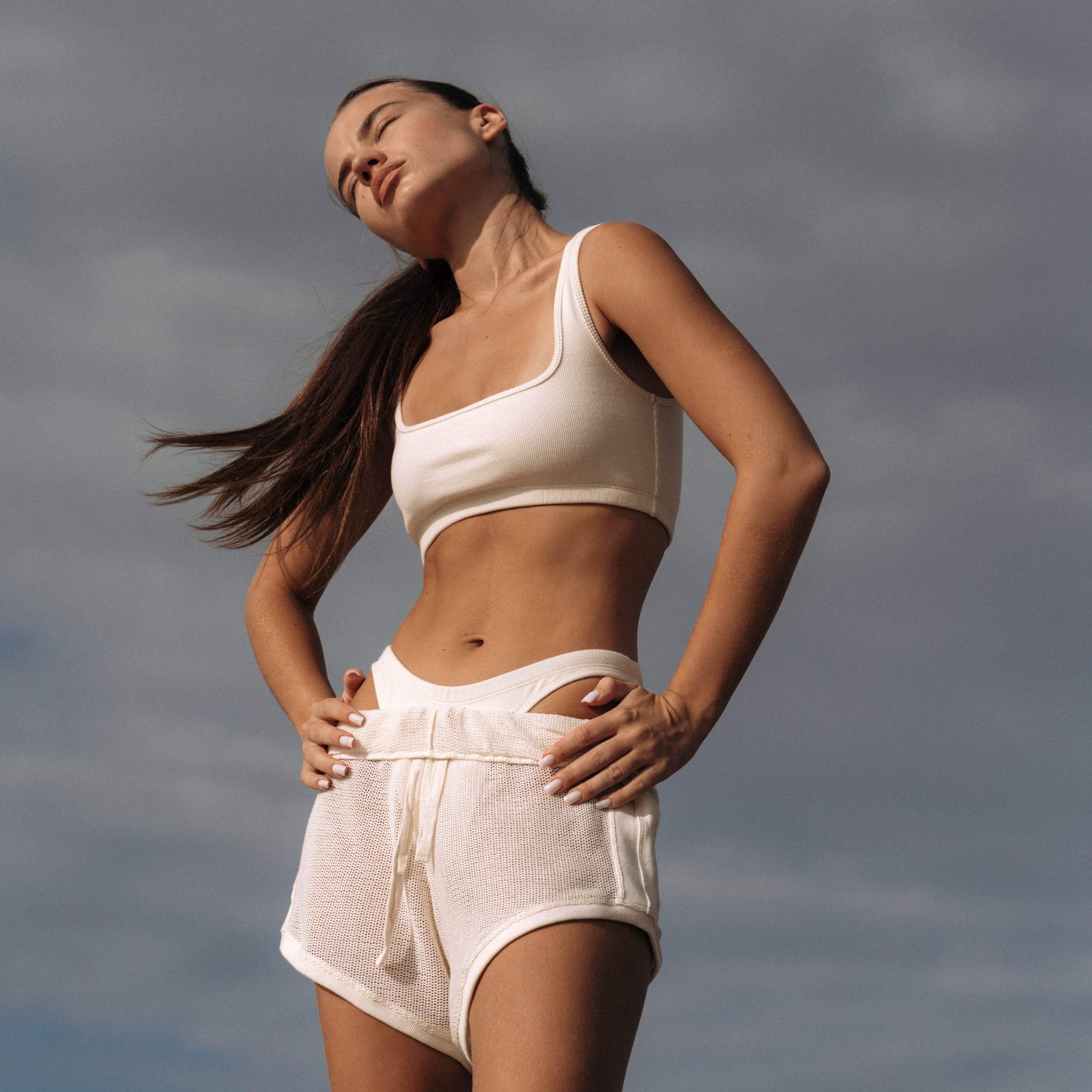 NOA Mesh Rib Cotton Pants in Off White | Hinako Capsule | Ninefoot Studio