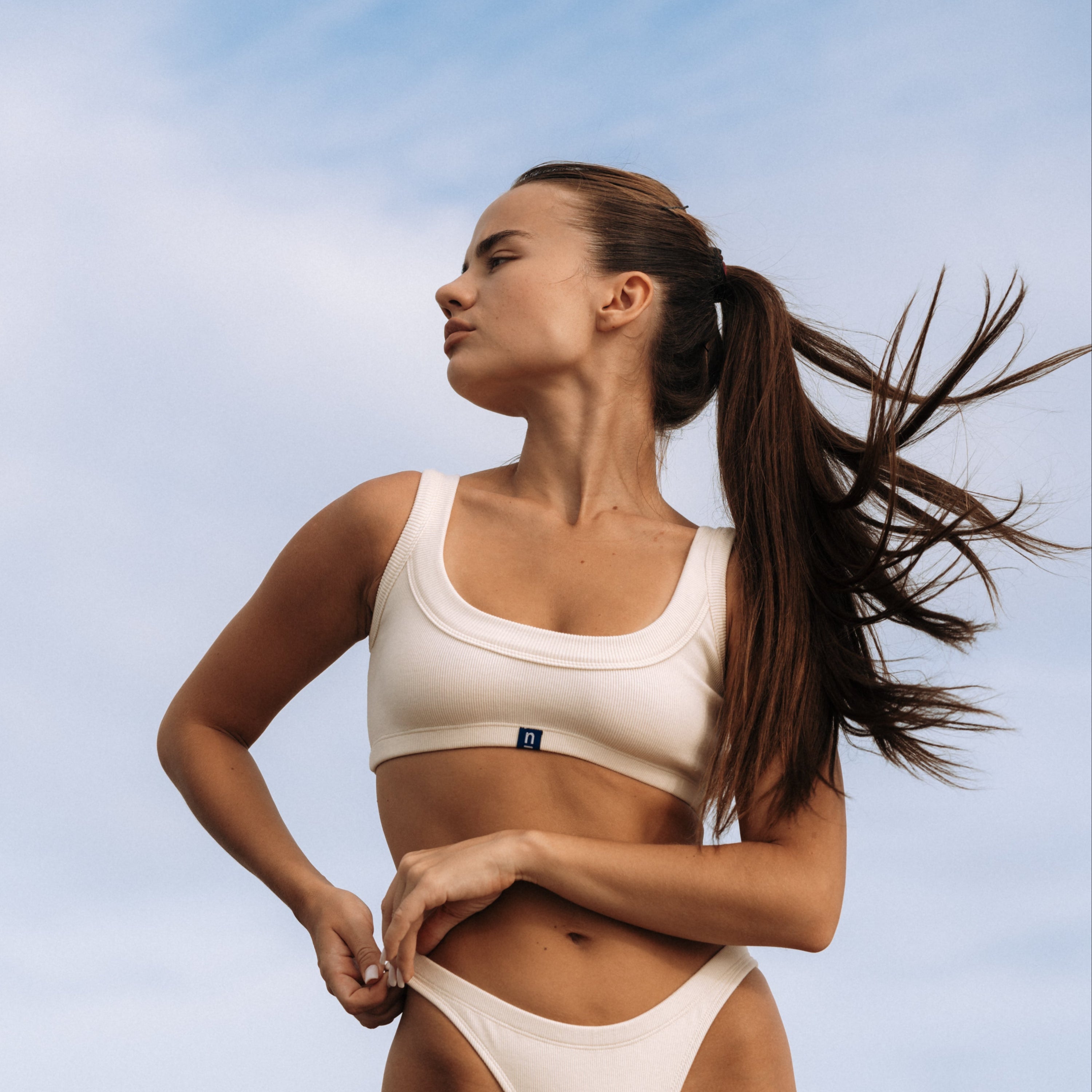 NA Sculpted Neckline Rib Cotton Top in White