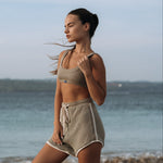 Outerwear Collection | NA Sculpted Neckline Rib Cotton Top in Army Green