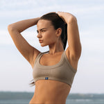 Outerwear Collection | NA Sculpted Neckline Rib Cotton Top in Army Green
