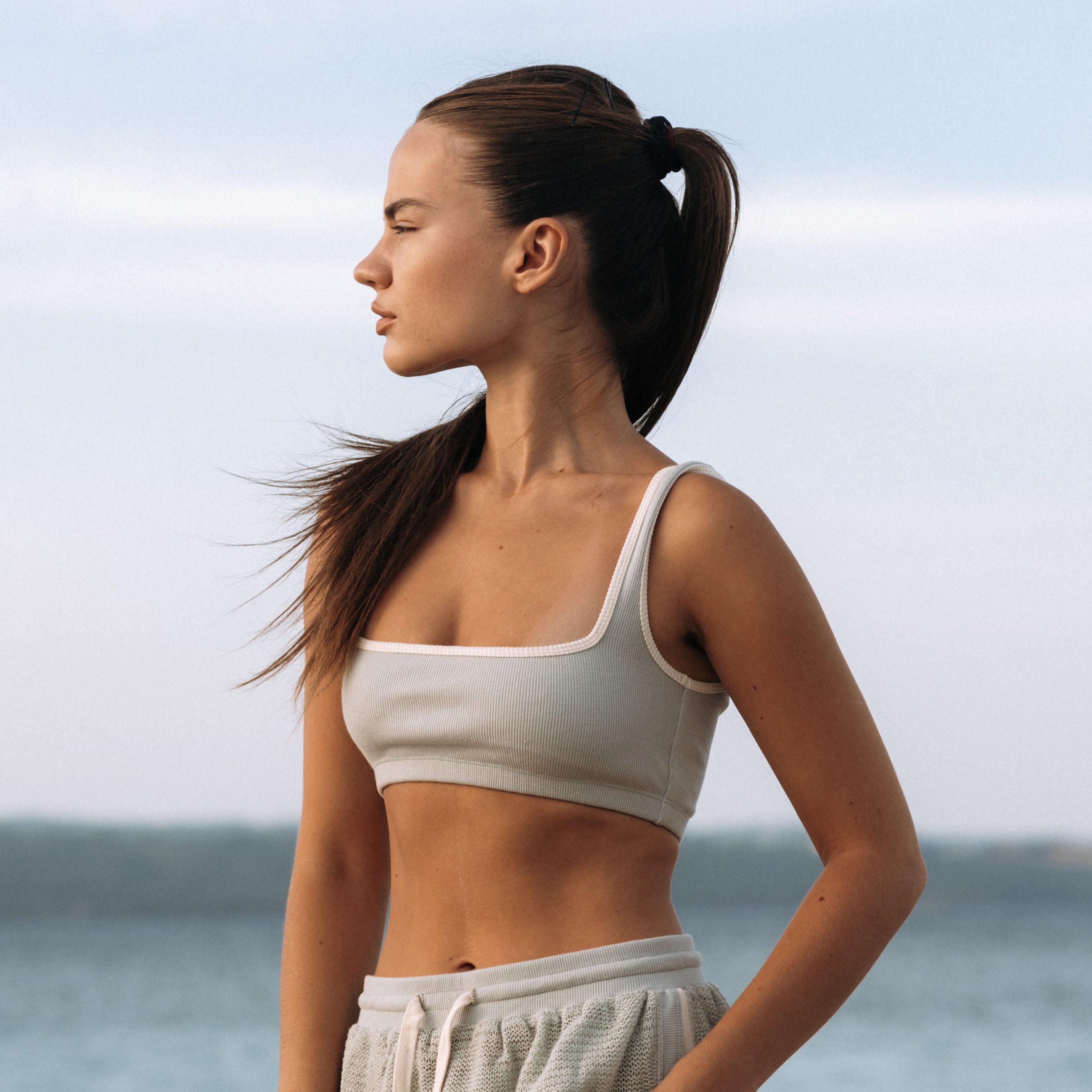 HI Square Rib Cotton Top in Off White | Hinako Capsule | Ninefoot Studio