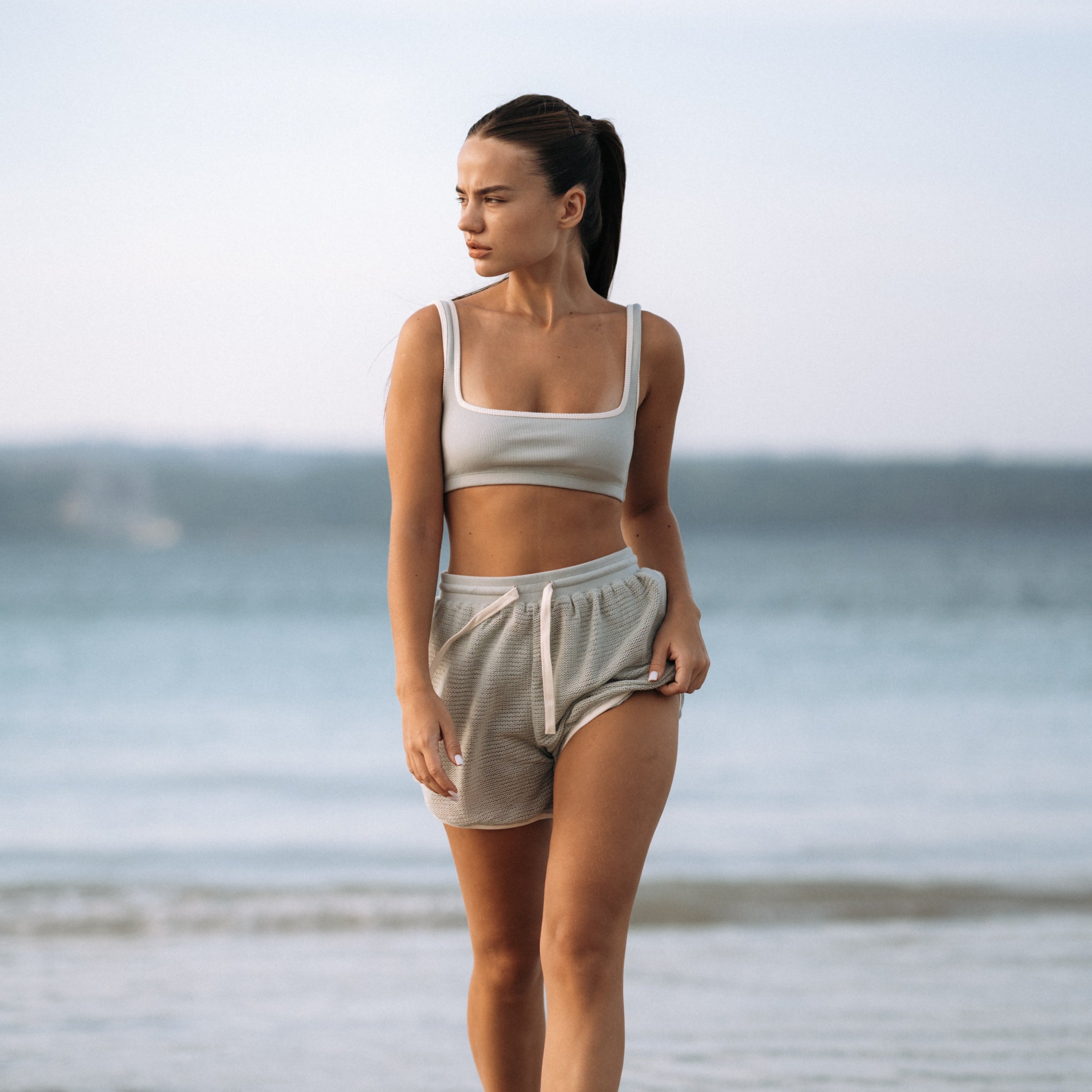 NOA Mesh Rib Cotton Pants in Mint | Hinako Capsule | Ninefoot Studio