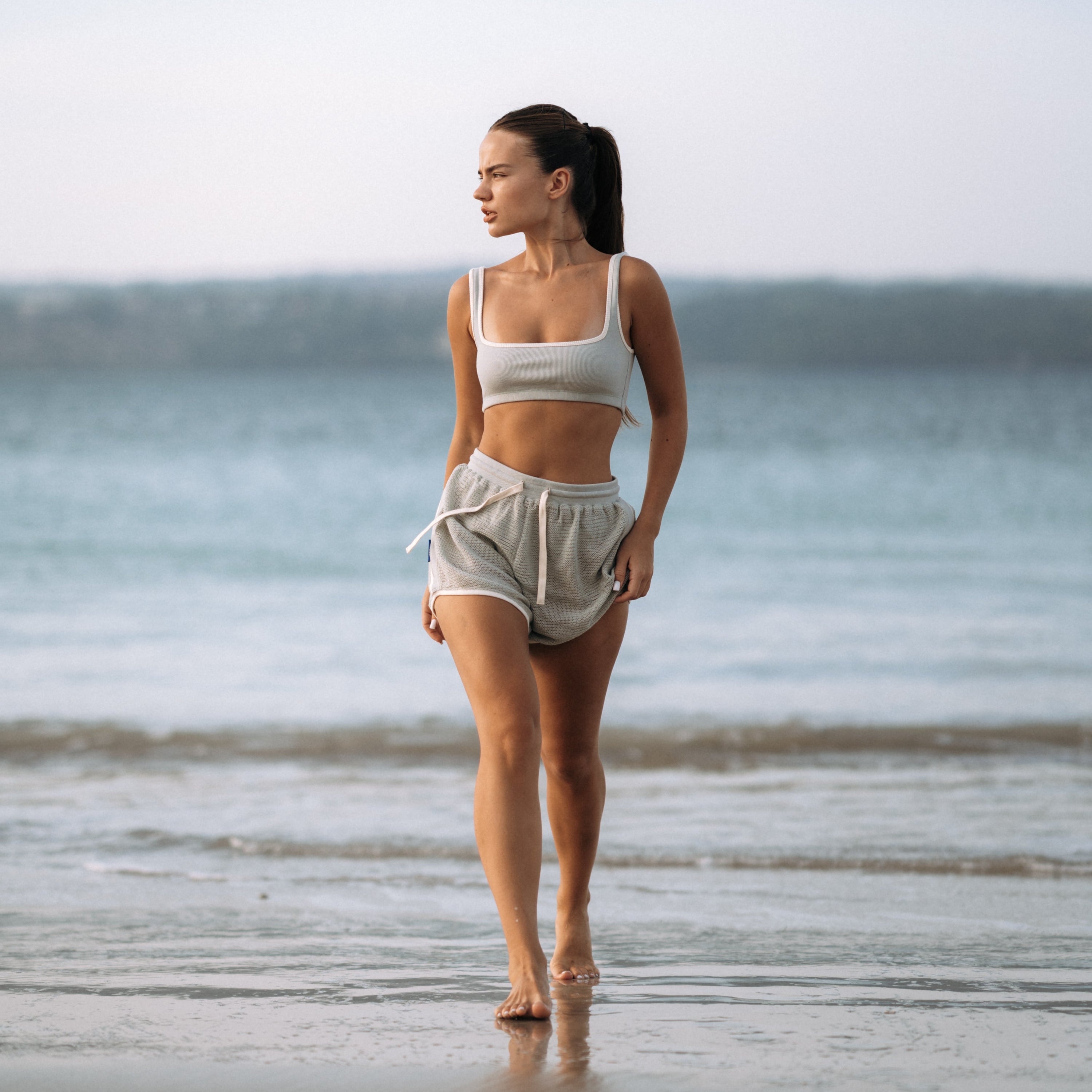 NOA Mesh Rib Cotton Pants in Mint | Hinako Capsule | Ninefoot Studio