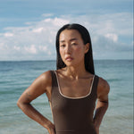 Jimmy Retro Surf Jumpsuit in Arabica Brown | Women Surfing Swimsuit | Ninefootstudio