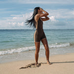 Jimmy Retro Surf Jumpsuit in Arabica Brown | Women Surfing Swimsuit | Ninefootstudio