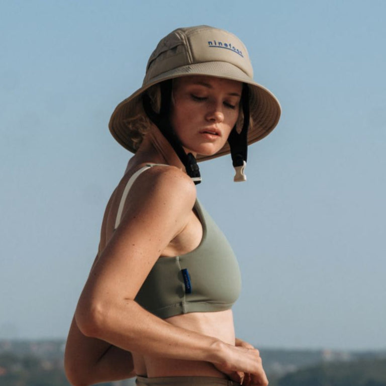 Ninefoot Studio Jade Surf Hat in Army Green color with adjustable strap