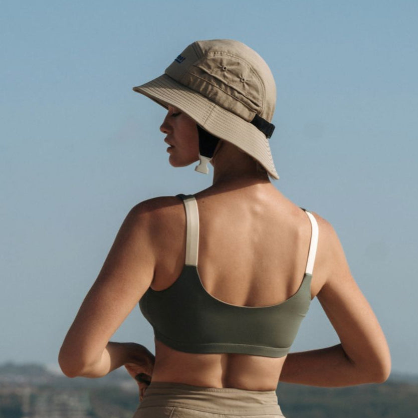 Ninefoot Studio Jade Surf Hat in Army Green color with adjustable strap