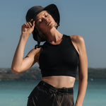 Ninefoot Studio Jade Surf Hat in black color with adjustable strap