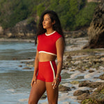 Jimmy Retro Surf Short in Sambal Red | Women Surfing Swimsuit | Ninefootstudio