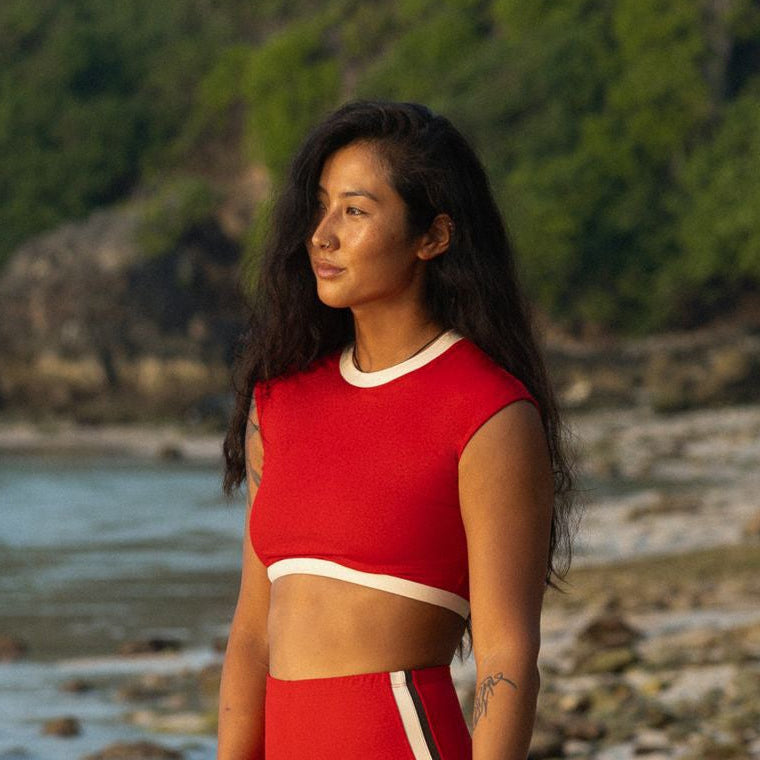Ninefoot Studio Savu Surf Croptop in Sambal Red | Surf Tops