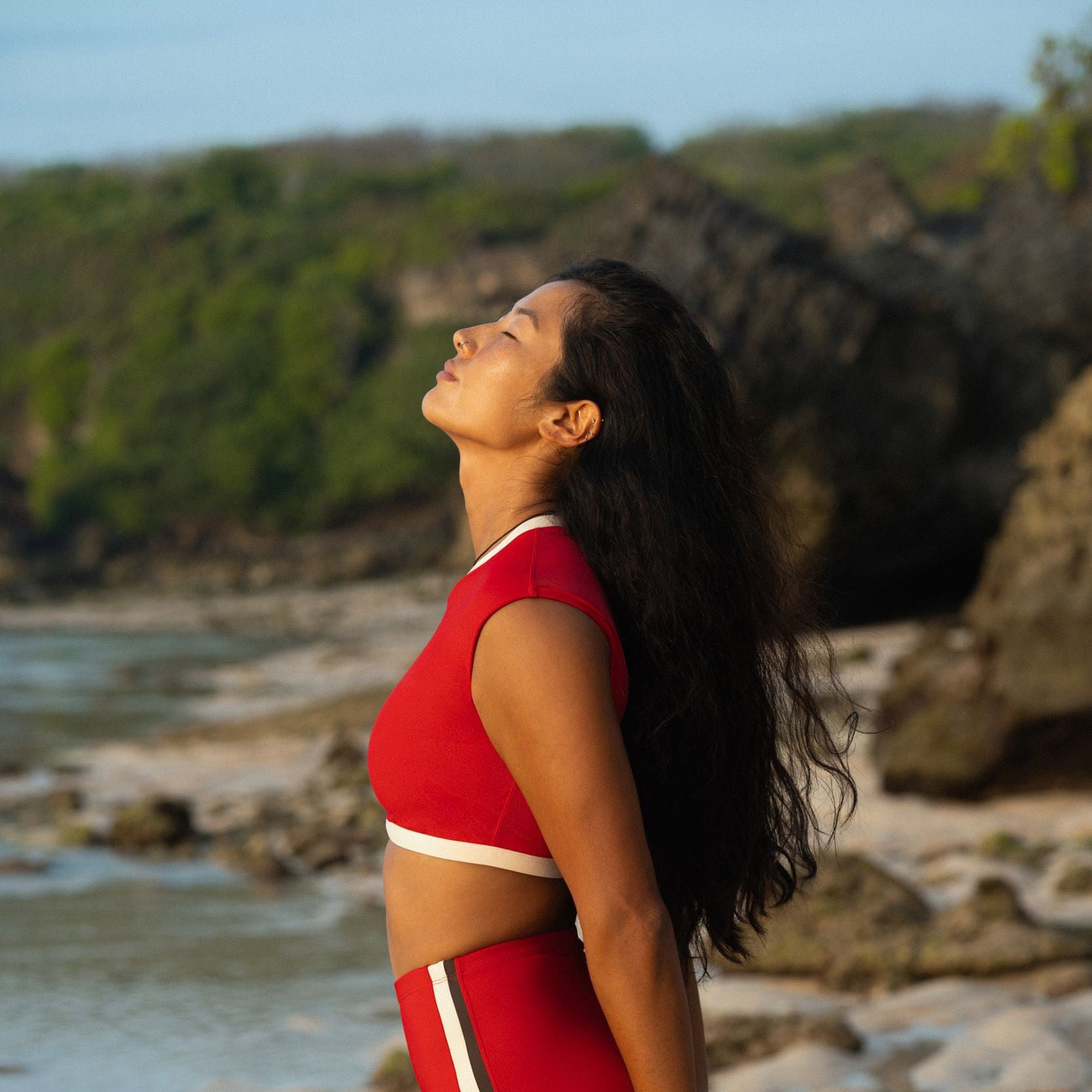 Ninefoot Studio Savu Surf Croptop in Sambal Red | Surf Tops