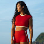 Jimmy Retro Surf Short in Sambal Red | Women Surfing Swimsuit | Ninefootstudio