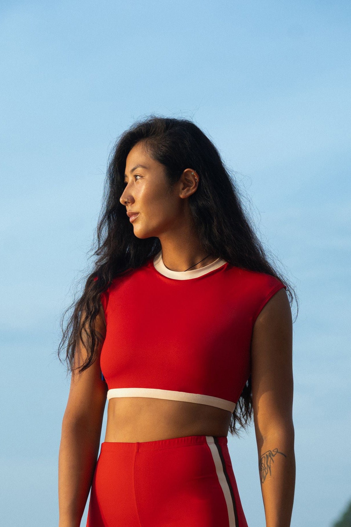 Ninefoot Studio Savu Surf Croptop in Sambal Red | Surf Tops