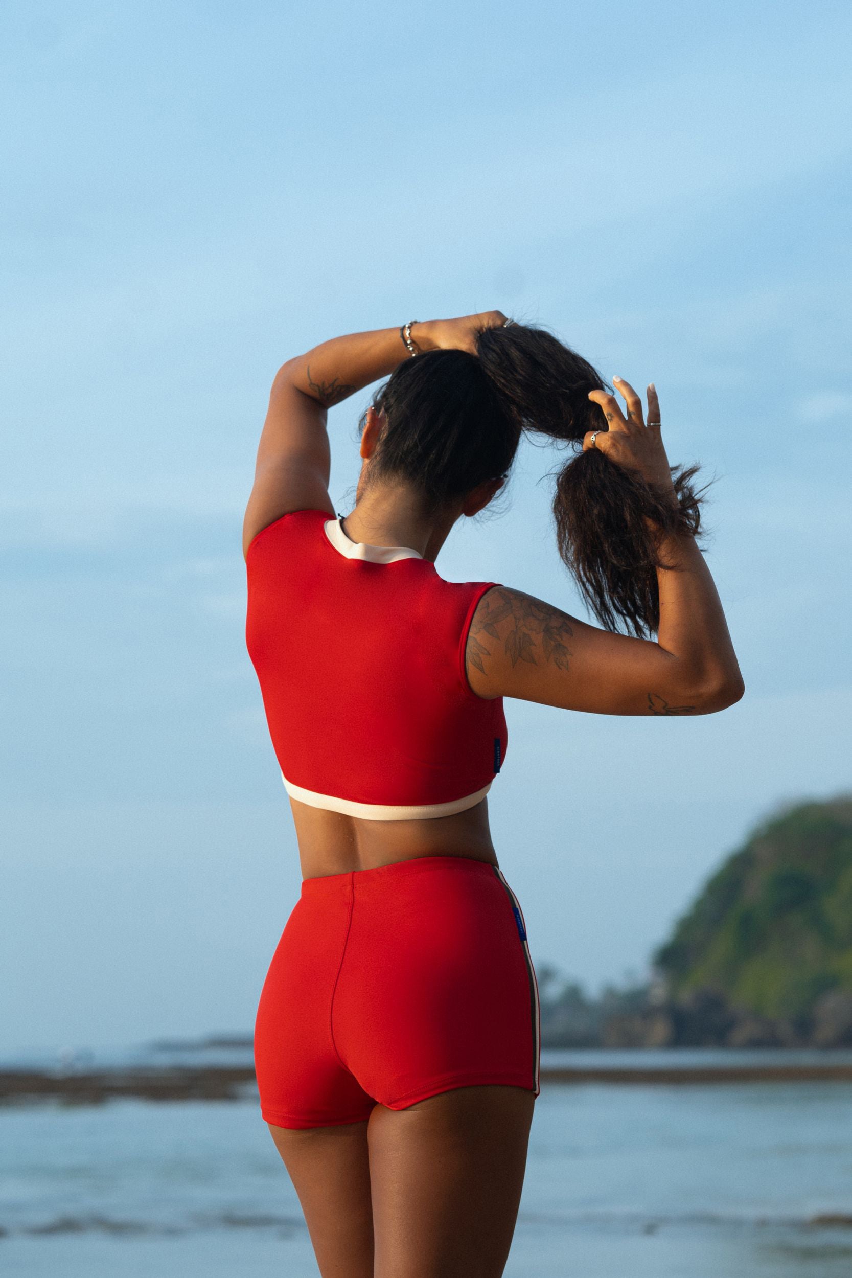 Ninefoot Studio Savu Surf Croptop in Sambal Red | Surf Tops