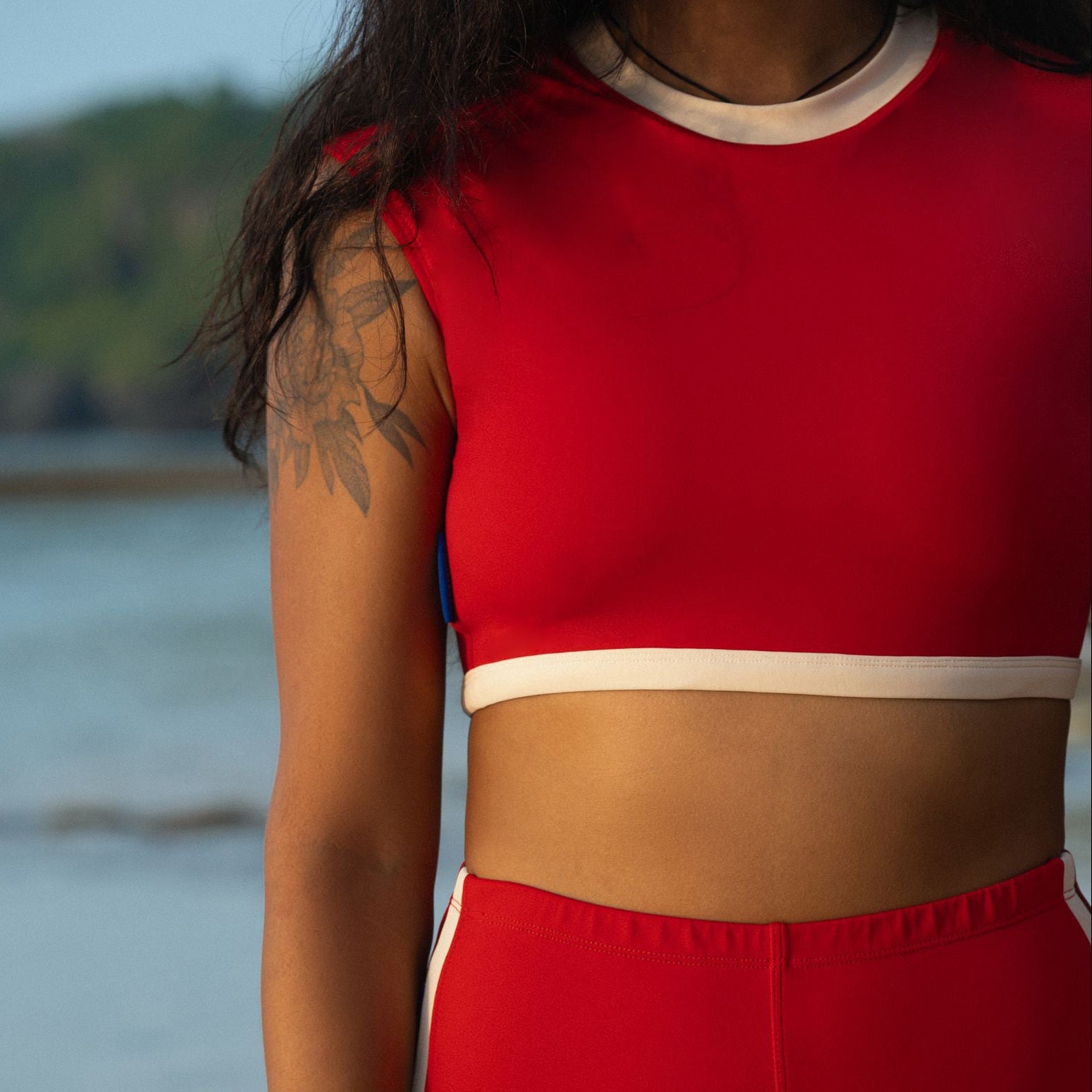 Ninefoot Studio Savu Surf Croptop in Sambal Red | Surf Tops