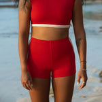 Jimmy Retro Surf Short in Sambal Red | Women Surfing Swimsuit | Ninefootstudio