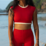 Ninefoot Studio Savu Surf Croptop in Sambal Red | Surf Tops