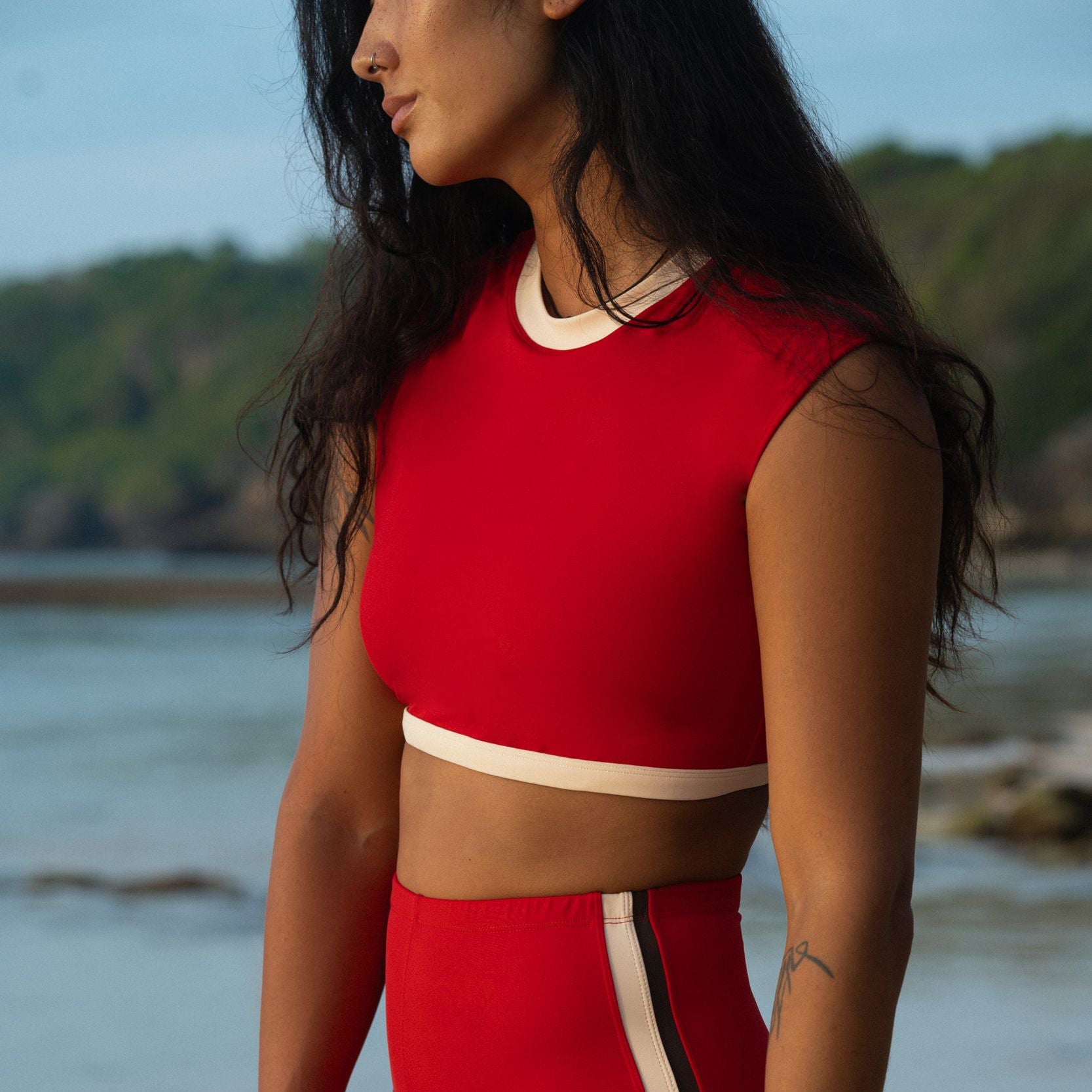 Ninefoot Studio Savu Surf Croptop in Sambal Red | Surf Tops