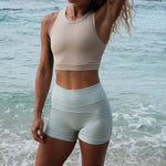 gerupuk yoga and surf shorts in mint color front side