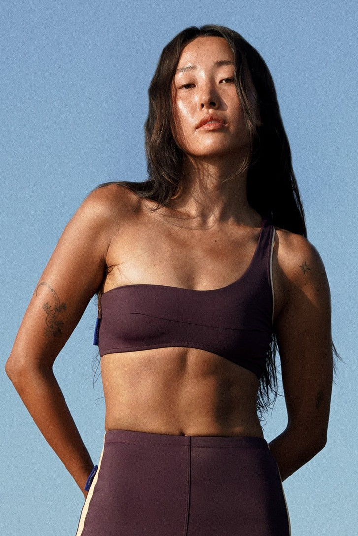 Kongs One Shoulder Surf Bikini Top in Burgundy | Ninefoot Studio