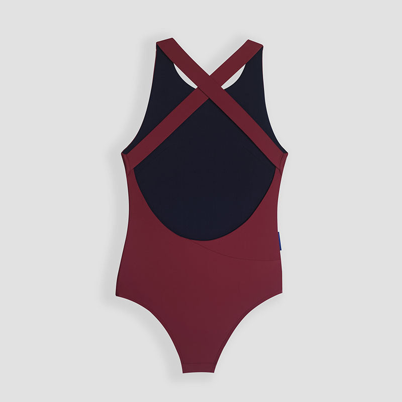 canggu surf onepiece swimsuit in riad (red) color back side detail