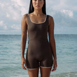 Jimmy Retro Surf Jumpsuit in Arabica Brown | Women Surfing Swimsuit | Ninefootstudio