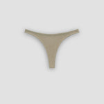 Ninefoot Studio sand-colored recycled fabric thong bikini bottom – sustainable women's surfwear made in Bali