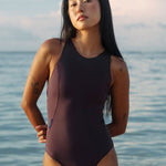 krui onepiece surf swimsuit in burgundy color front side