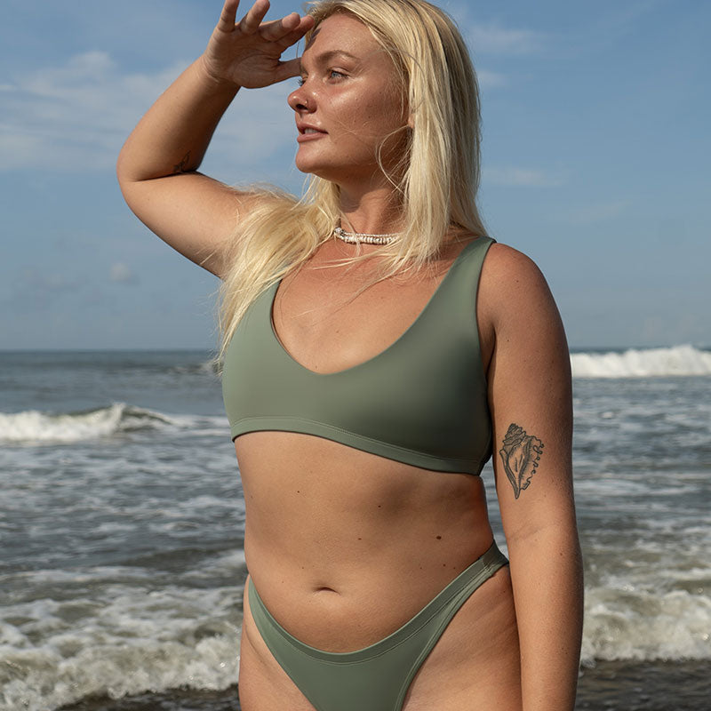 Nias Surf Bikini Top in Army Green color, size XL, front side