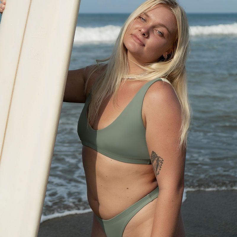 Nias Surf Bikini Top in Army Green color, size XL, left side