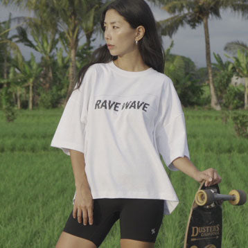rave wave surf oversized t-shirt in white color front side
