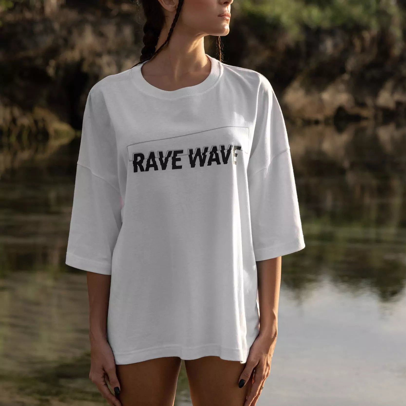 Rave Wave in White | Oversized T-shirt Surf Swimwear | Ninefootstudio