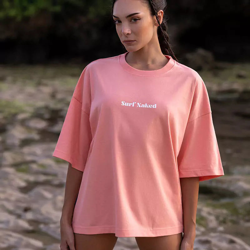 surf naked surfing oversized t-shirt in salmon color front side