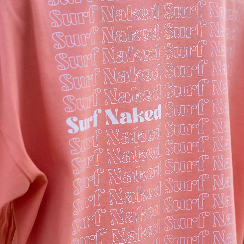 surf naked surfing oversized t-shirt in salmon color back text zoom