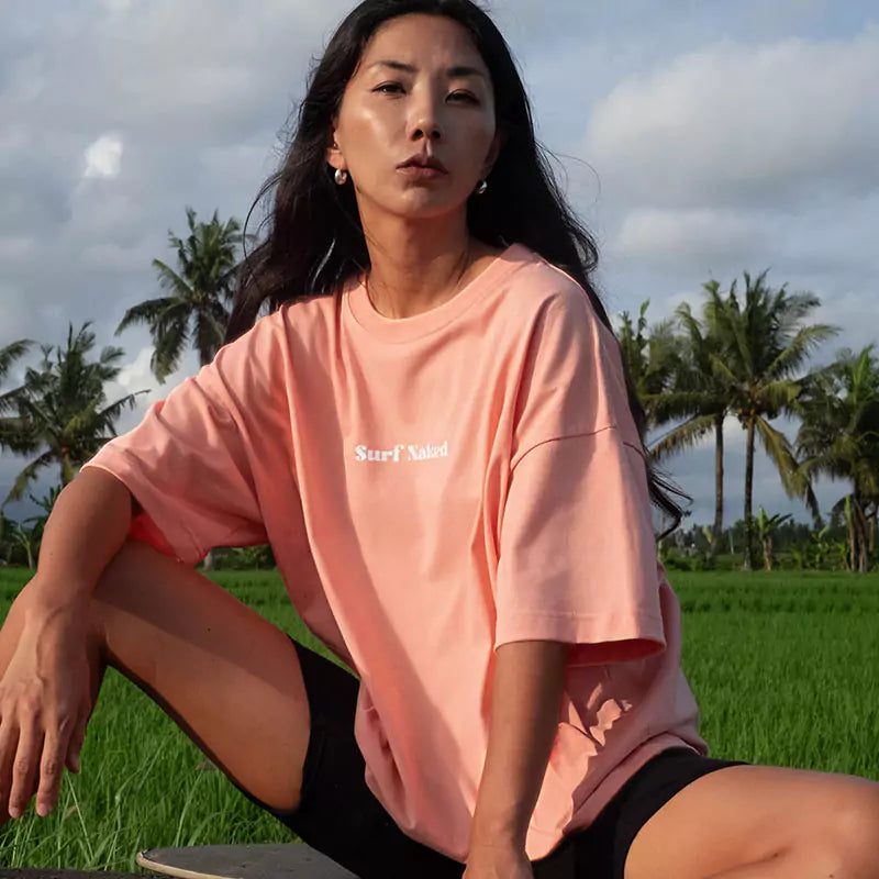 surf naked surfing oversized t-shirt in salmon color left side