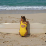 Ninefoot Studio Mawi One Shoulder Surf Swimsuit in Yellow Illusion | One piece
