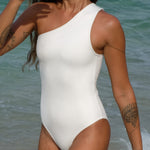 Ninefoot Studio Mawi One Shoulder Surf Swimsuit in Off White | One piece