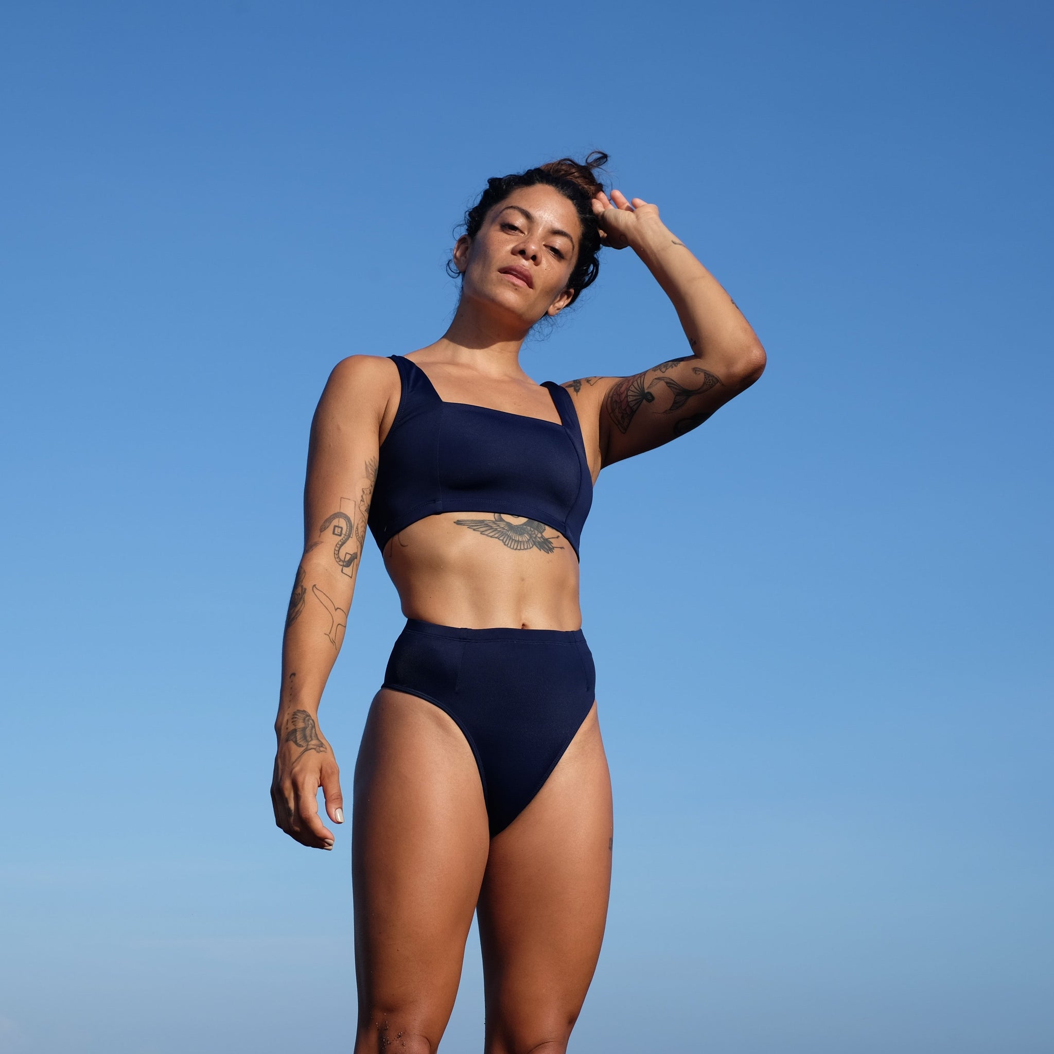 Ninefoot Studio Nyang-Nyang Surf Bikini Bottom in Navy Blue | Bottoms