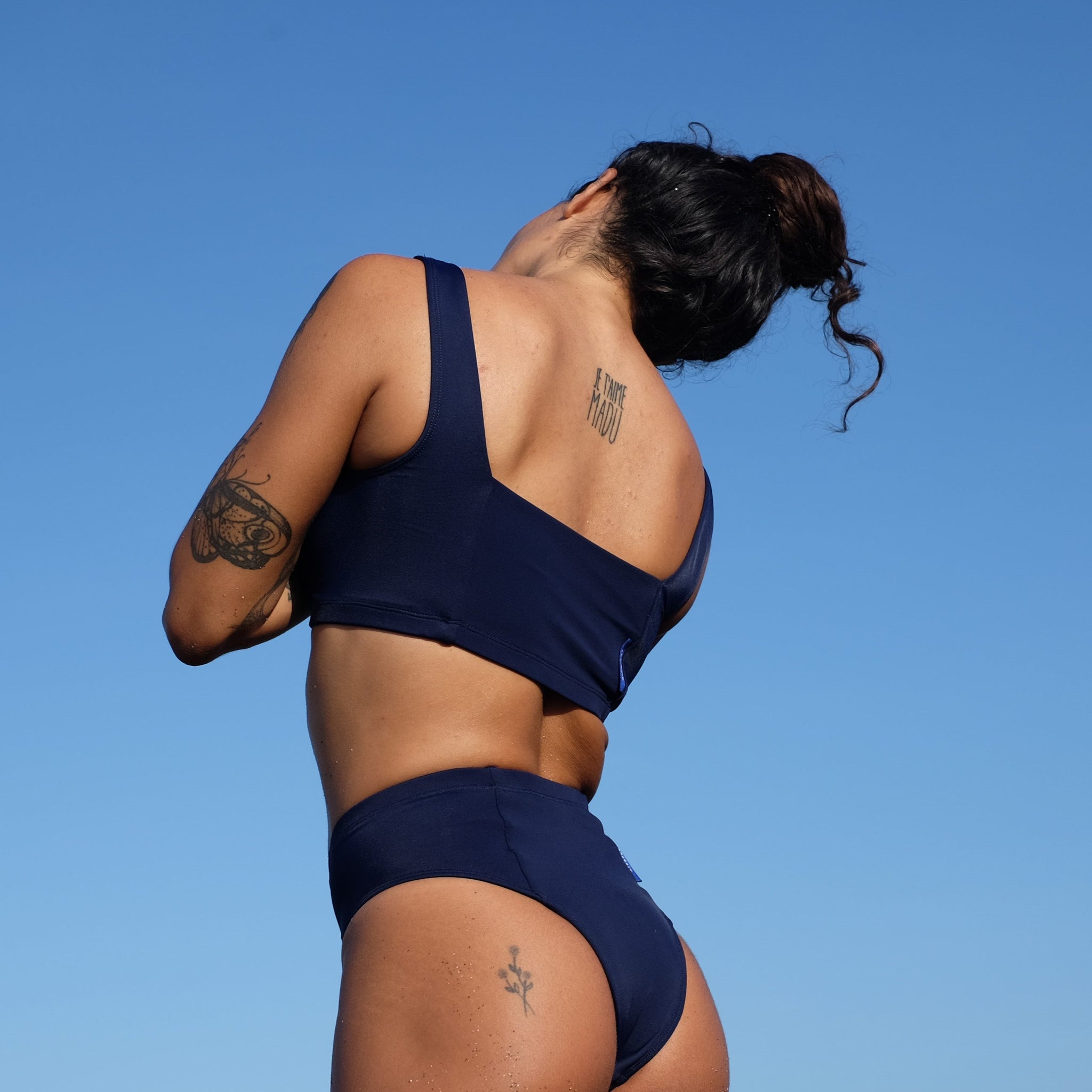 Ninefoot Studio Lakey Surf Bikini Top in Navy Blue | Tops